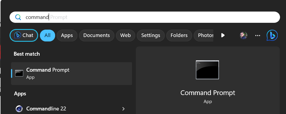 Type and search for command prompt