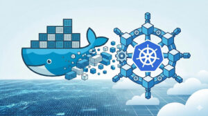 Kubectl for Docker Users - Docker whale morphing into a Kubernetes helm/cube.